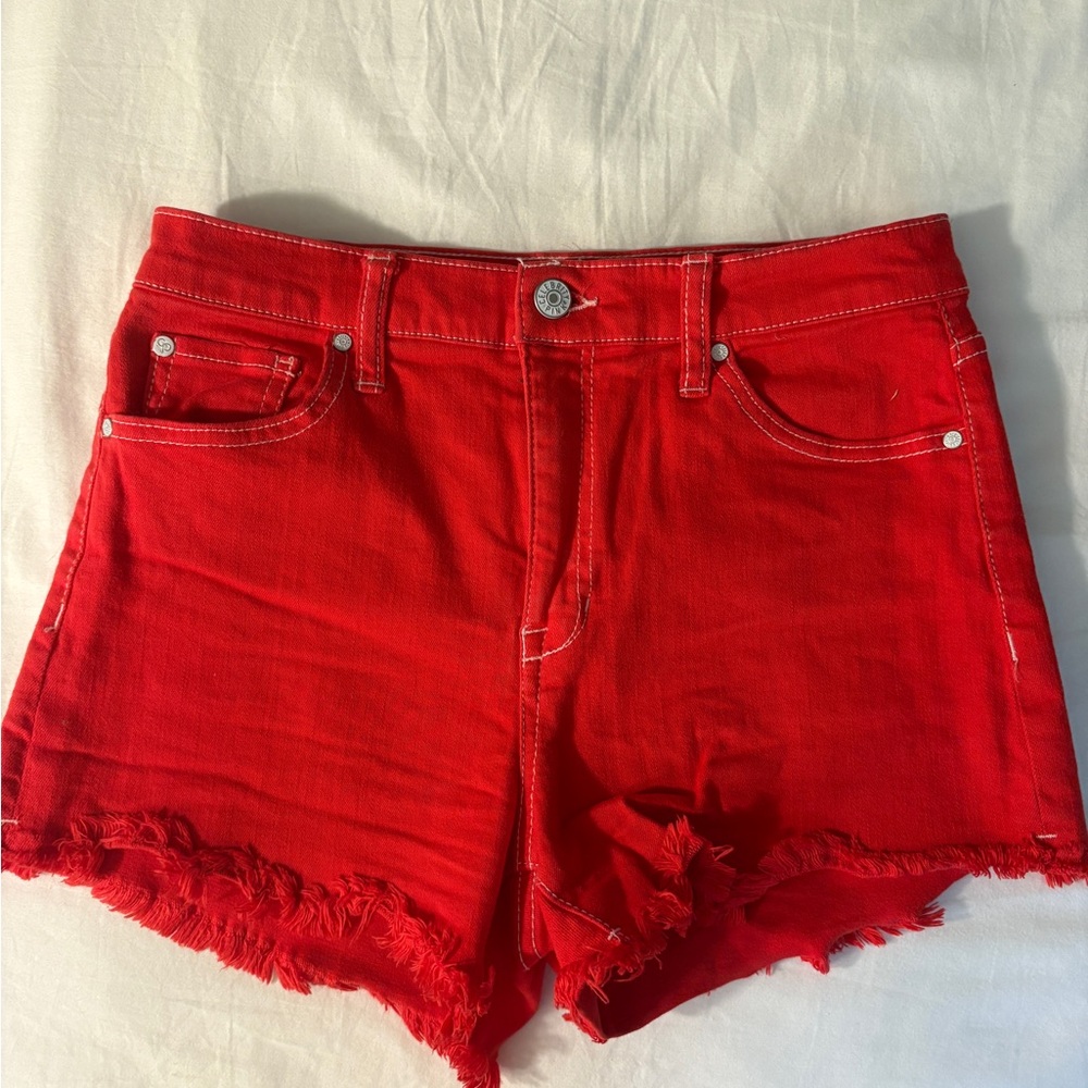 Women's Red Denim Shorts
